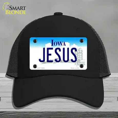 Jesus Iowa Novelty License Plate Hat Mesh / Black