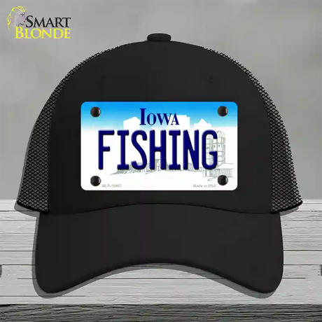 Fishing Iowa Novelty License Plate Hat Mesh / Black