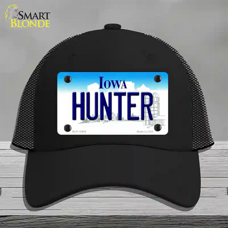 Hunter Iowa Novelty License Plate Hat Mesh / Black