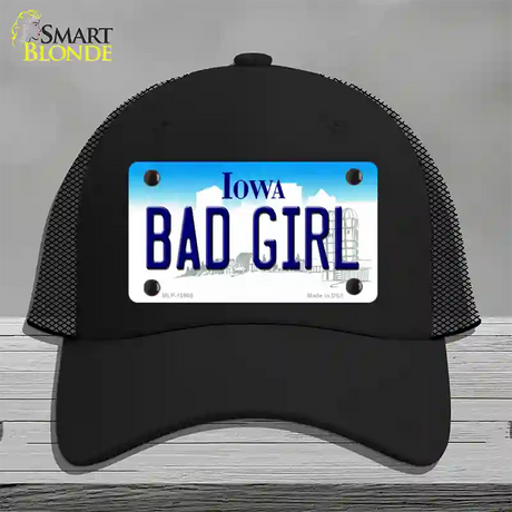 Bad Girl Iowa Novelty License Plate Hat Mesh / Black