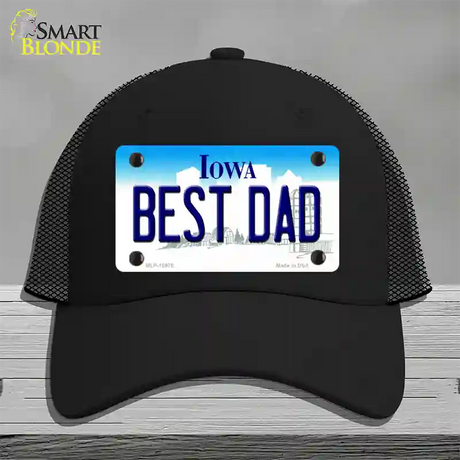 Best Dad Iowa Novelty License Plate Hat Mesh / Black