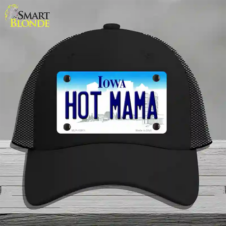 Hot Mama Iowa Novelty License Plate Hat Mesh / Black