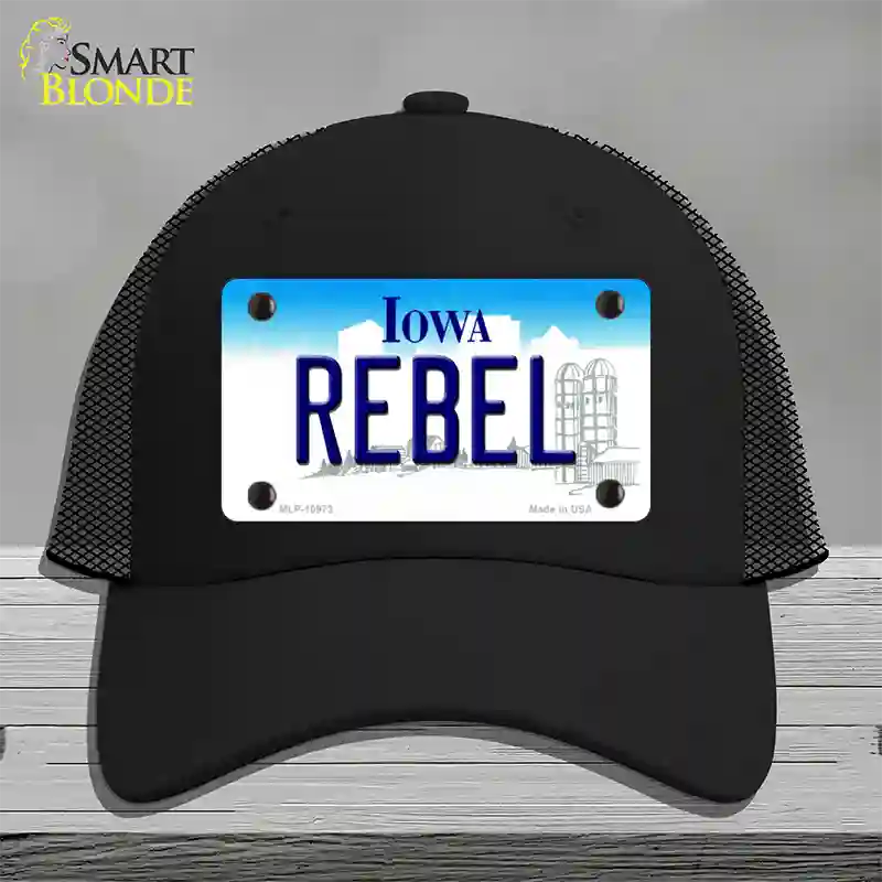 Rebel Iowa Novelty License Plate Hat Mesh / Black