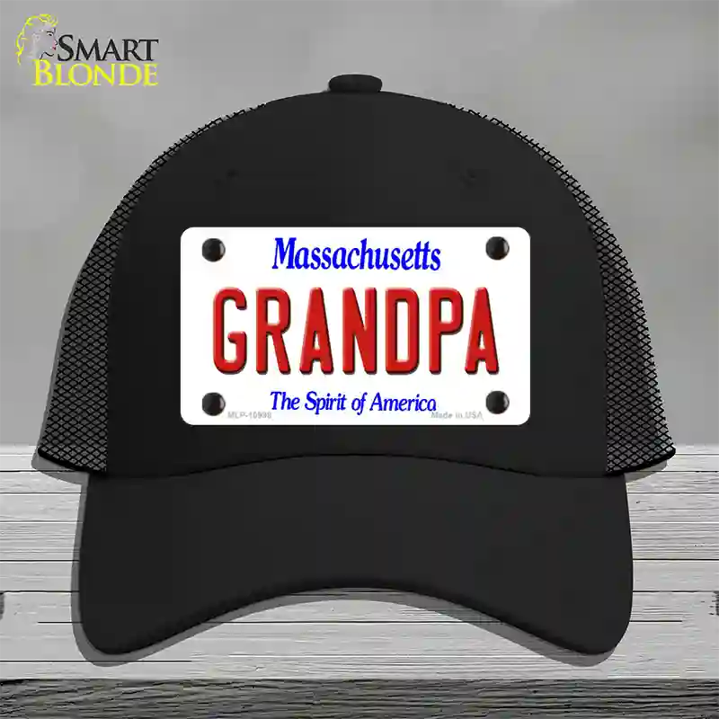 Grandpa Massachusetts Novelty License Plate Hat Mesh / Black