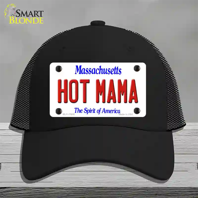 Hot Mama Massachusetts Novelty License Plate Hat Mesh / Black