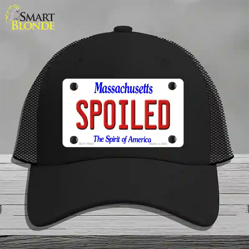 Spoiled Massachusetts Novelty License Plate Hat Mesh / Black