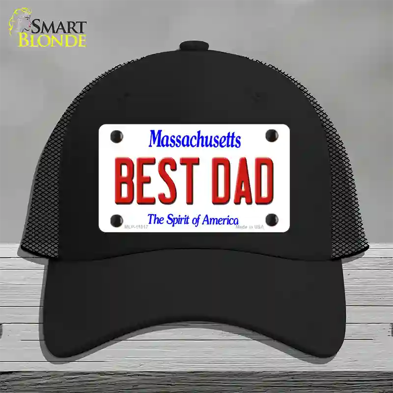 Best Dad Massachusetts Novelty License Plate Hat Mesh / Black