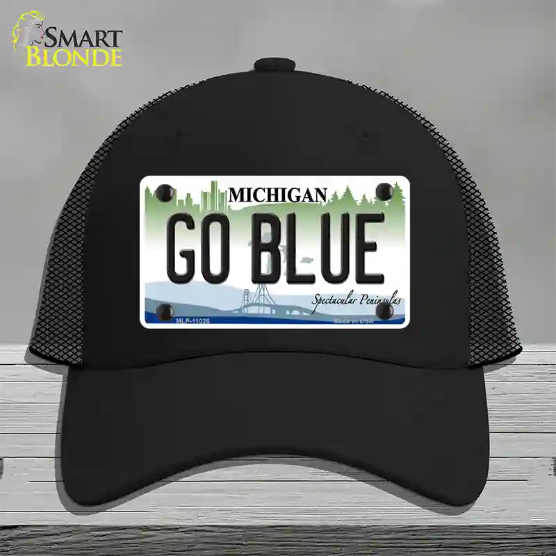 Go Blue Michigan Novelty License Plate Hat Mesh / Black