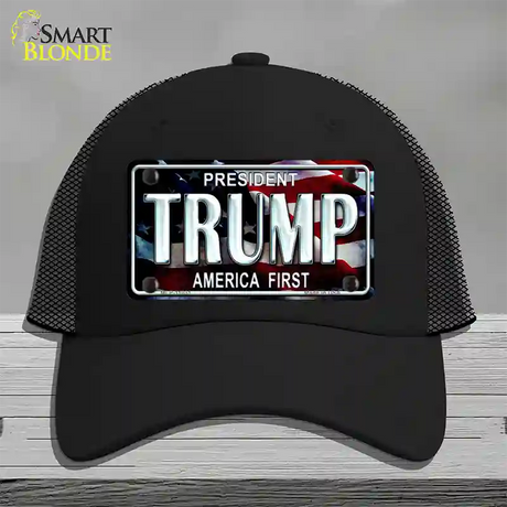 Trump America First Novelty License Plate Hat Mesh / Black