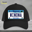 Winona Minnesota State Novelty License Plate Hat Mesh / Black