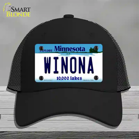 Winona Minnesota State Novelty License Plate Hat Mesh / Black