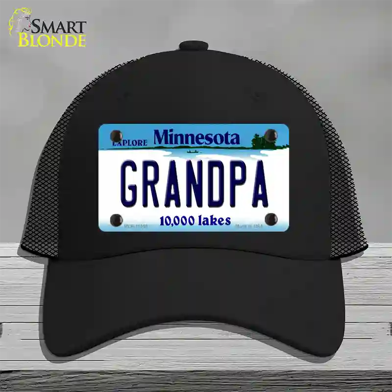 Grandpa Minnesota State Novelty License Plate Hat Mesh / Black