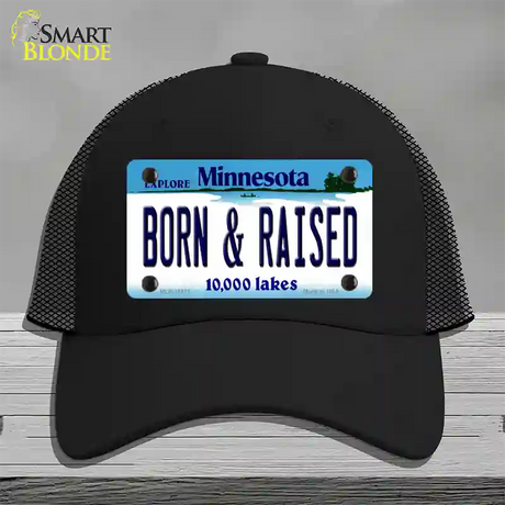 Born and Raised Minnesota State Novelty License Plate Hat Mesh / Black