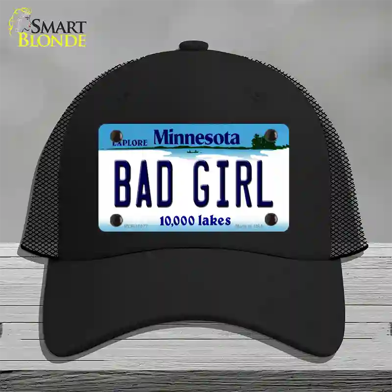 Bad Girl Minnesota State Novelty License Plate Hat Mesh / Black