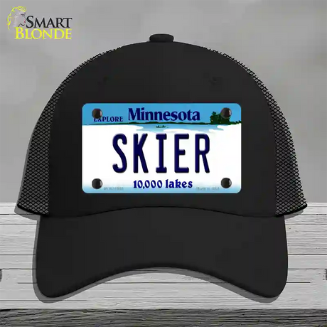 Skier Minnesota State Novelty License Plate Hat Mesh / Black