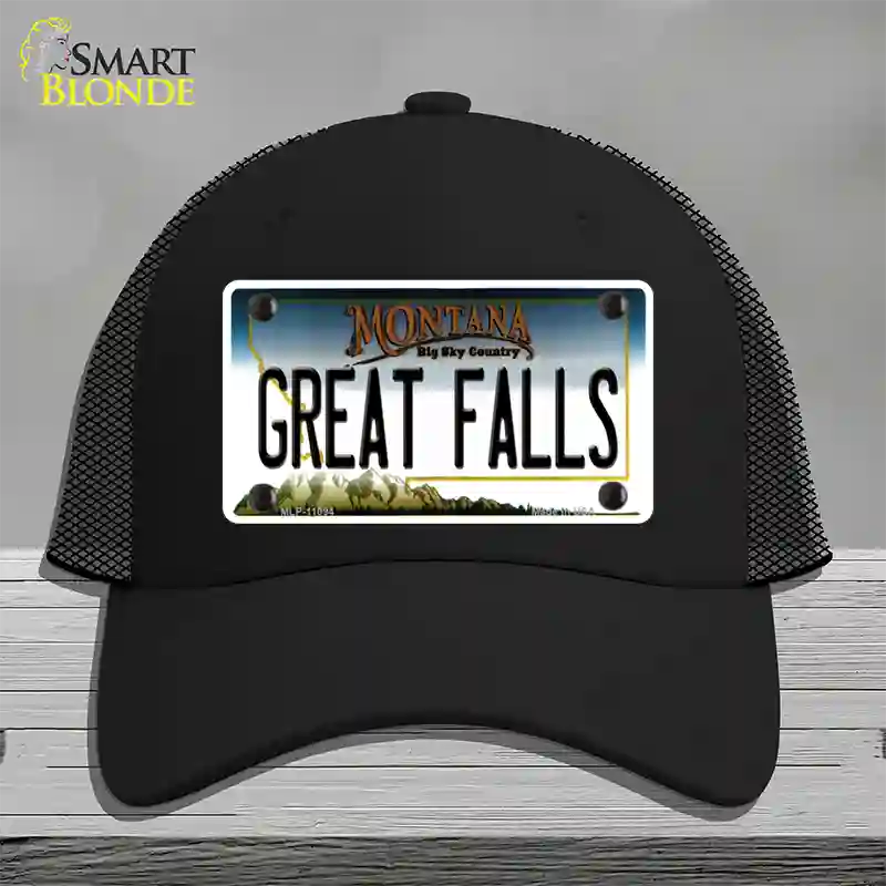 Great Falls Montana State Novelty License Plate Hat Mesh / Black