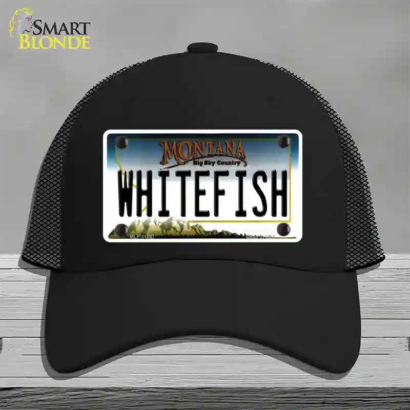 Whitefish Montana State Novelty License Plate Hat Mesh / Black