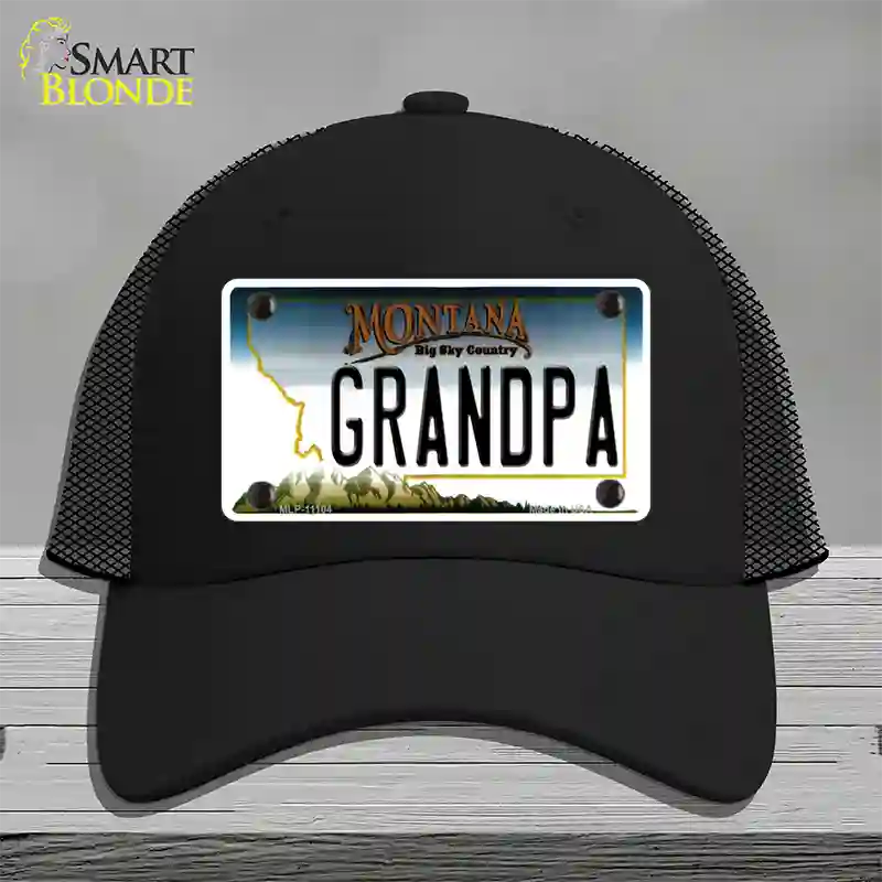 Grandpa Montana State Novelty License Plate Hat Mesh / Black