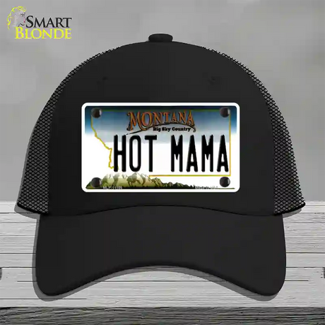 Hot Mama Montana State Novelty License Plate Hat Mesh / Black