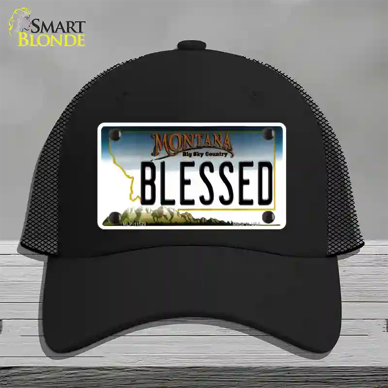 Blessed Montana State Novelty License Plate Hat Mesh / Black