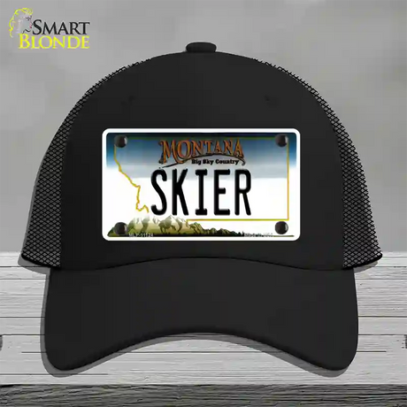 Skier Montana State Novelty License Plate Hat Mesh / Black