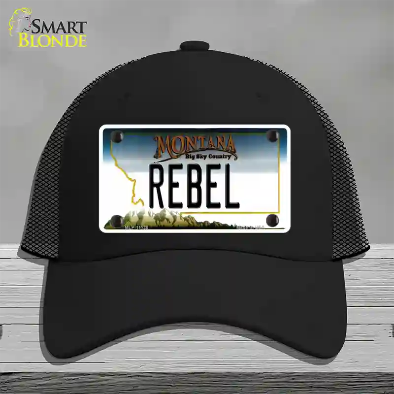 Rebel Montana State Novelty License Plate Hat Mesh / Black