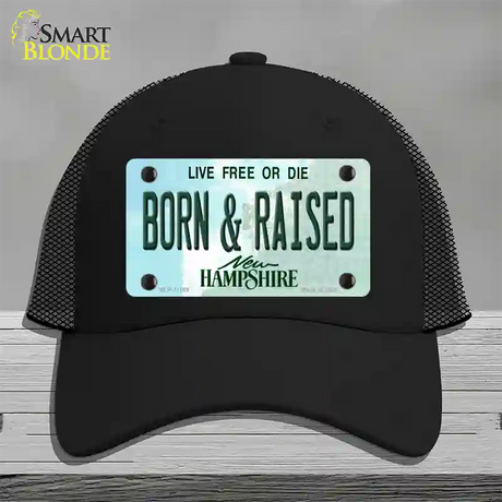 Born and Raised New Hampshire State Novelty License Plate Hat Mesh / Black