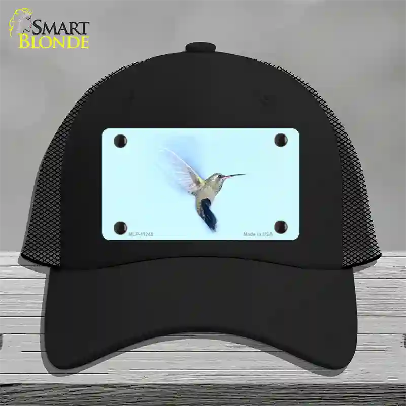 Hummingbird In Flight, Blue Novelty License Plate Hat Mesh / Black