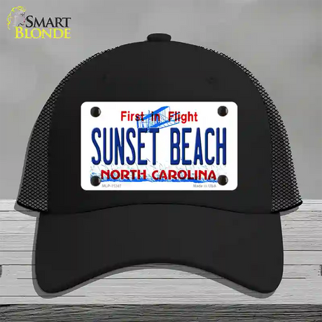 Sunset Beach North Carolina State Novelty License Plate Hat Mesh / Black