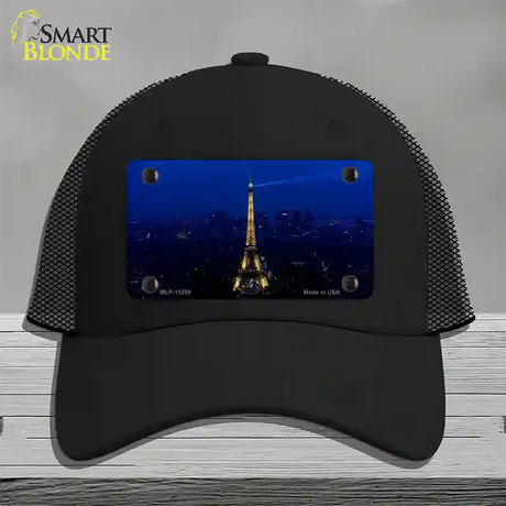 Eiffel Tower Night With City Skyline Novelty License Plate Hat Mesh / Black