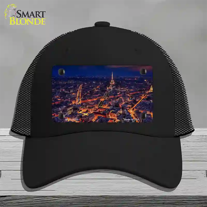 Paris At Night Eiffel Tower In Center Novelty License Plate Hat Mesh / Black