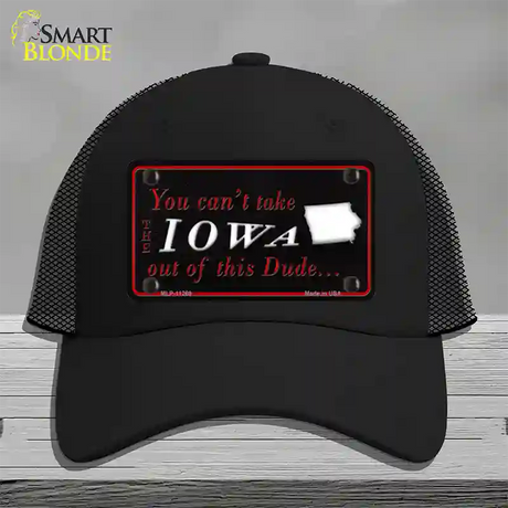 Iowa Dude Novelty License Plate Hat Mesh / Black