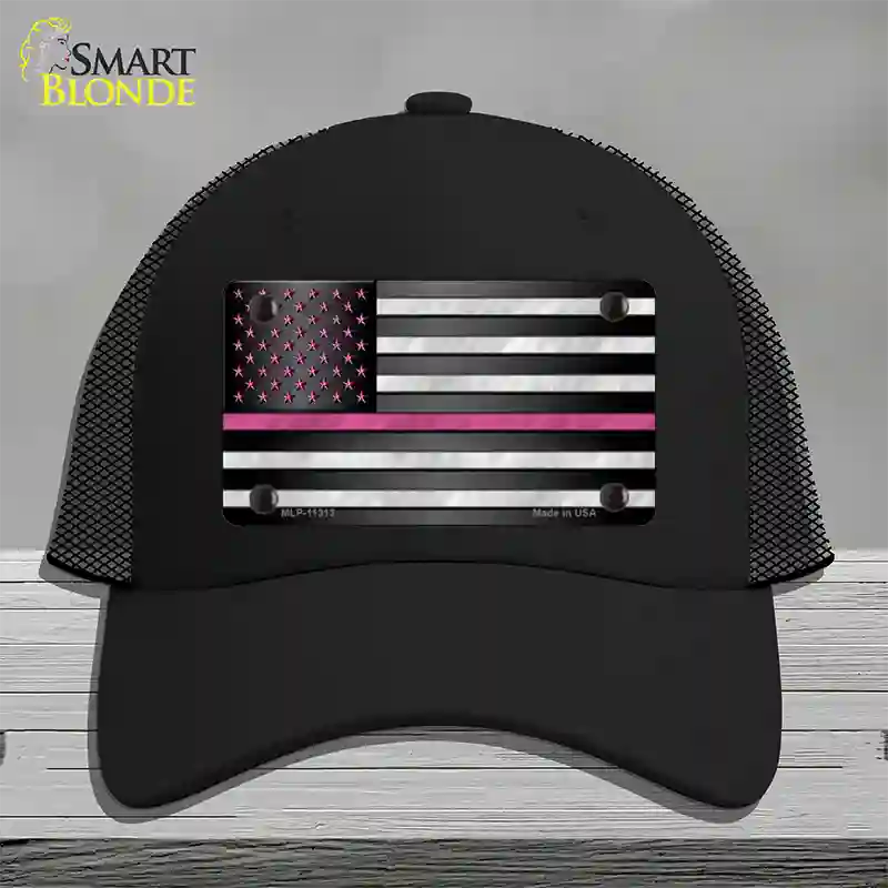 Thin Pink Line With Pink Stars Novelty License Plate Hat Mesh / Black