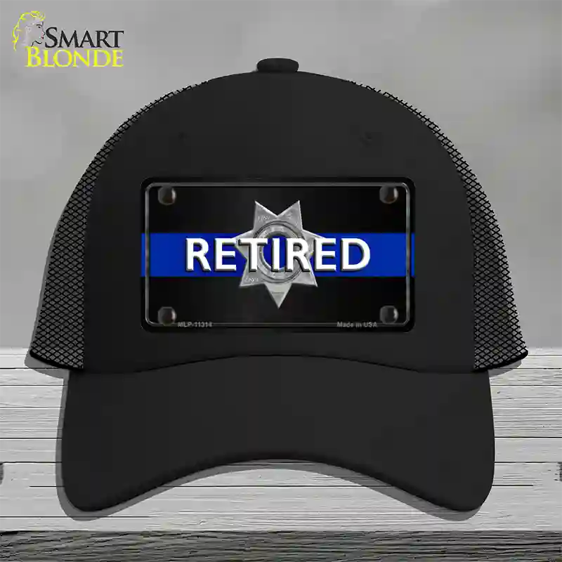 Thin Blue Line Retired Police Novelty License Plate Hat Mesh / Black