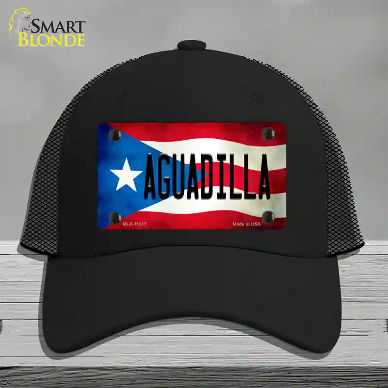 Aguadilla Puerto Rico Flag Novelty License Plate Hat Mesh / Black