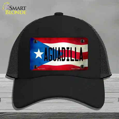 Aguadilla Puerto Rico Flag Novelty License Plate Hat Mesh / Black