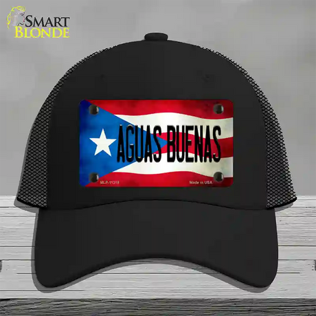 Aguas Buenas Puerto Rico Flag Novelty License Plate Hat Mesh / Black