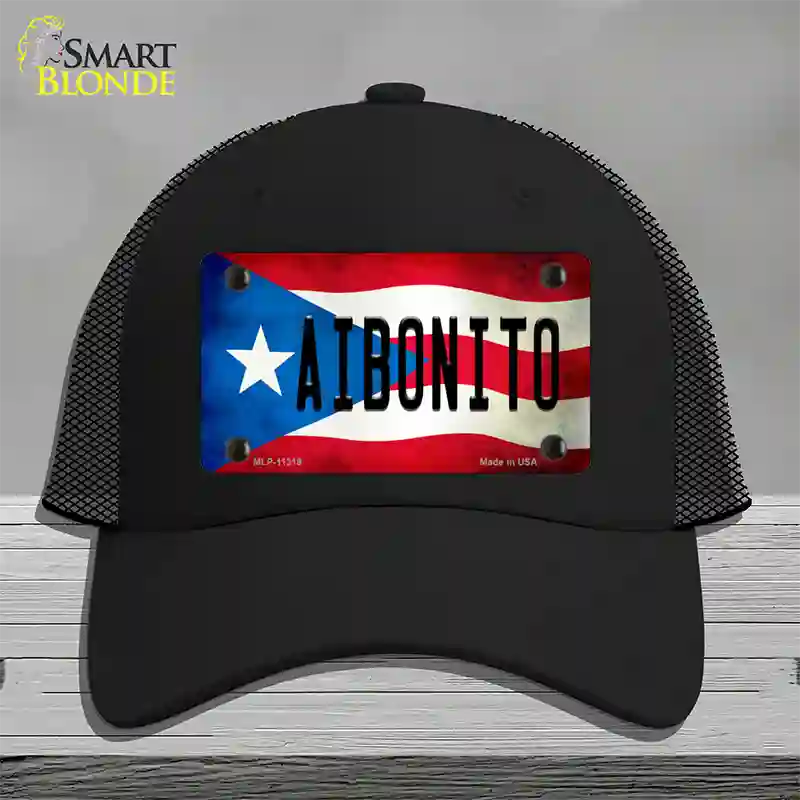 Aibonito Puerto Rico Flag Novelty License Plate Hat Mesh / Black