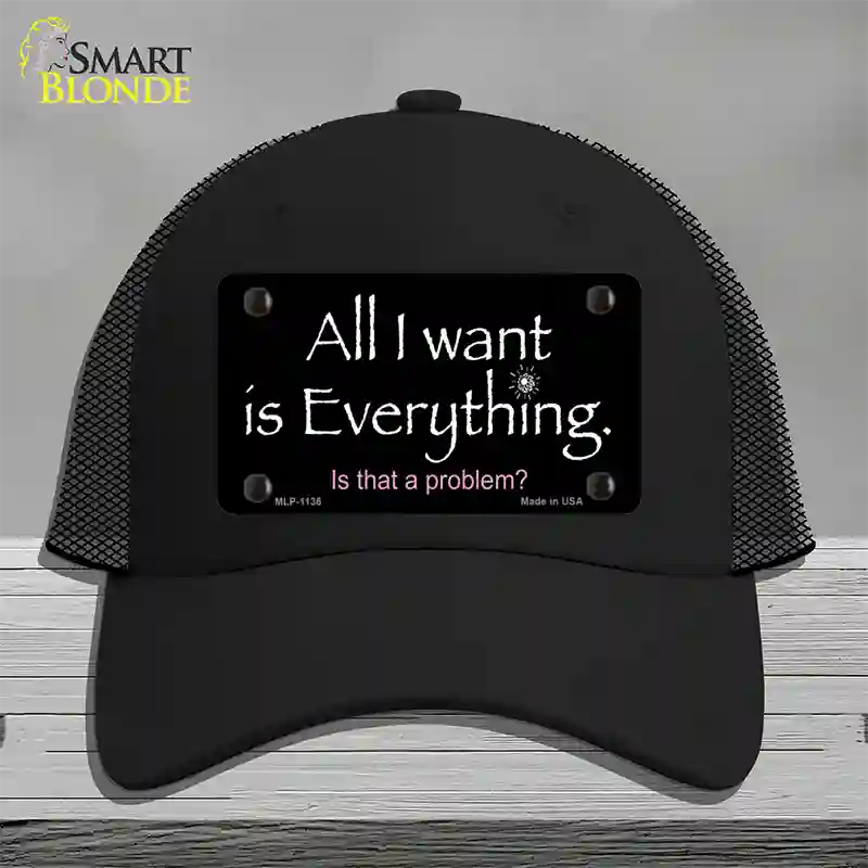 All I Want Is Everything Novelty License Plate Hat Mesh / Black