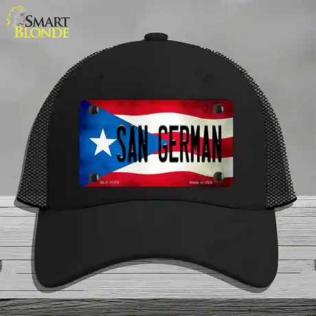 San German Puerto Rico Flag Novelty License Plate Hat Mesh / Black