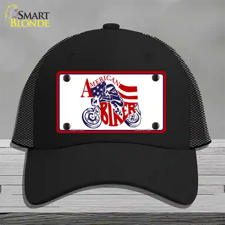 American Patriotic Biker Novelty License Plate Hat Mesh / Black