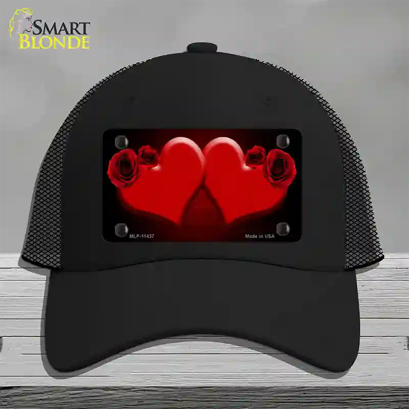 Hearts Over Roses In Red Novelty License Plate Hat Mesh / Black