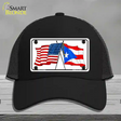 Puerto Rico Crossed US Flag Novelty License Plate Hat Mesh / Black