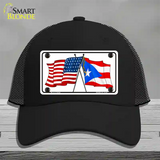 Puerto Rico Crossed US Flag Novelty License Plate Hat Mesh / Black