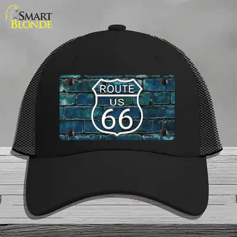 Route 66 Blue Brick Wall Novelty License Plate Hat Mesh / Black