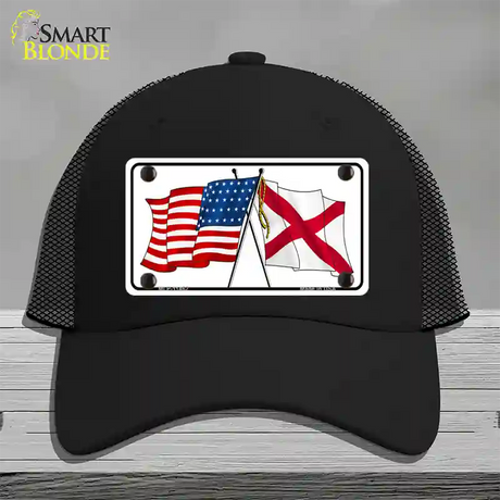 Alabama Crossed US Flag Novelty License Plate Hat Mesh / Black