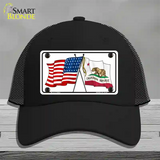 California Crossed US Flag Novelty License Plate Hat Mesh / Black