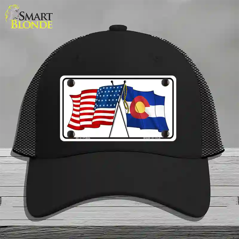 Colorado Crossed US Flag Novelty License Plate Hat Mesh / Black