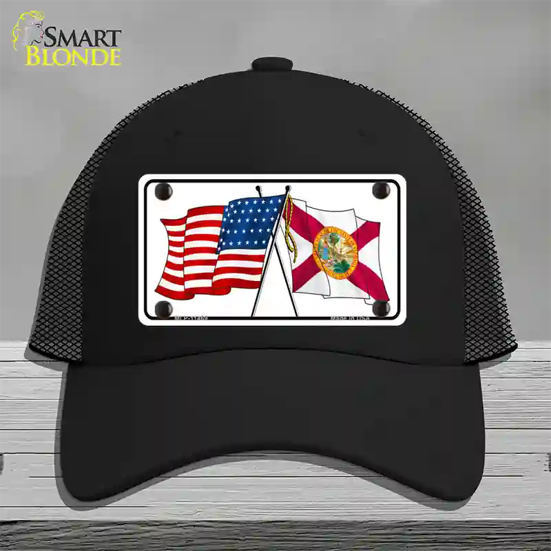 Florida Crossed US Flag Novelty License Plate Hat Mesh / Black