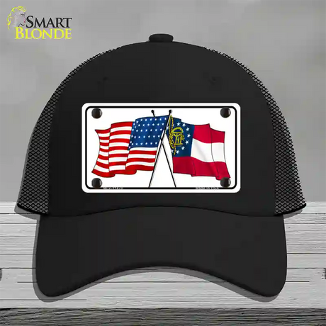 Georgia Crossed US Flag Novelty License Plate Hat Mesh / Black